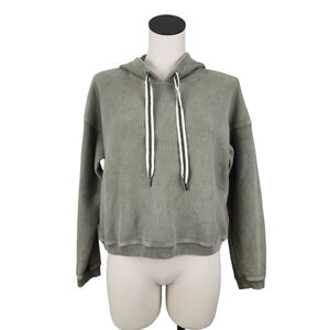 Aerie Women Love Ribbed Terry Cropped Hoodie NWT Sz XS Sweatshirt Green Boxy